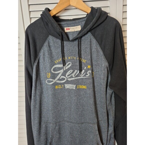 Levi's XL Hoodie Mens Black Gray Pullover Sweatshirt Lightweight Long Sleeve - Picture 2 of 12